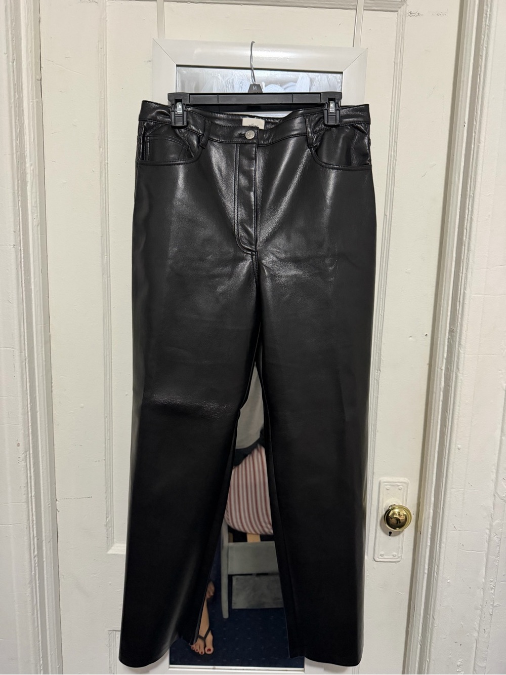 Aritzia Black Faux Leather Straight-Leg Pants MELINA PANT 12S NWOT